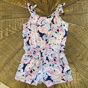 Girls S 4-5 Lilly Pulitzer Pink Blue White Navy Paisley Floral Shorts Romper